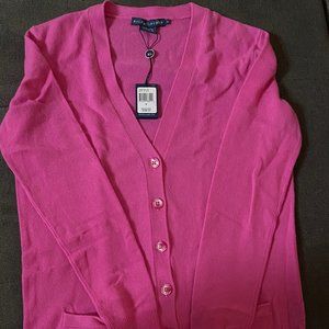 Ralph Lauren 100% Cashmere Button Front Deep Pink Cardigan Sweater S NWT $398